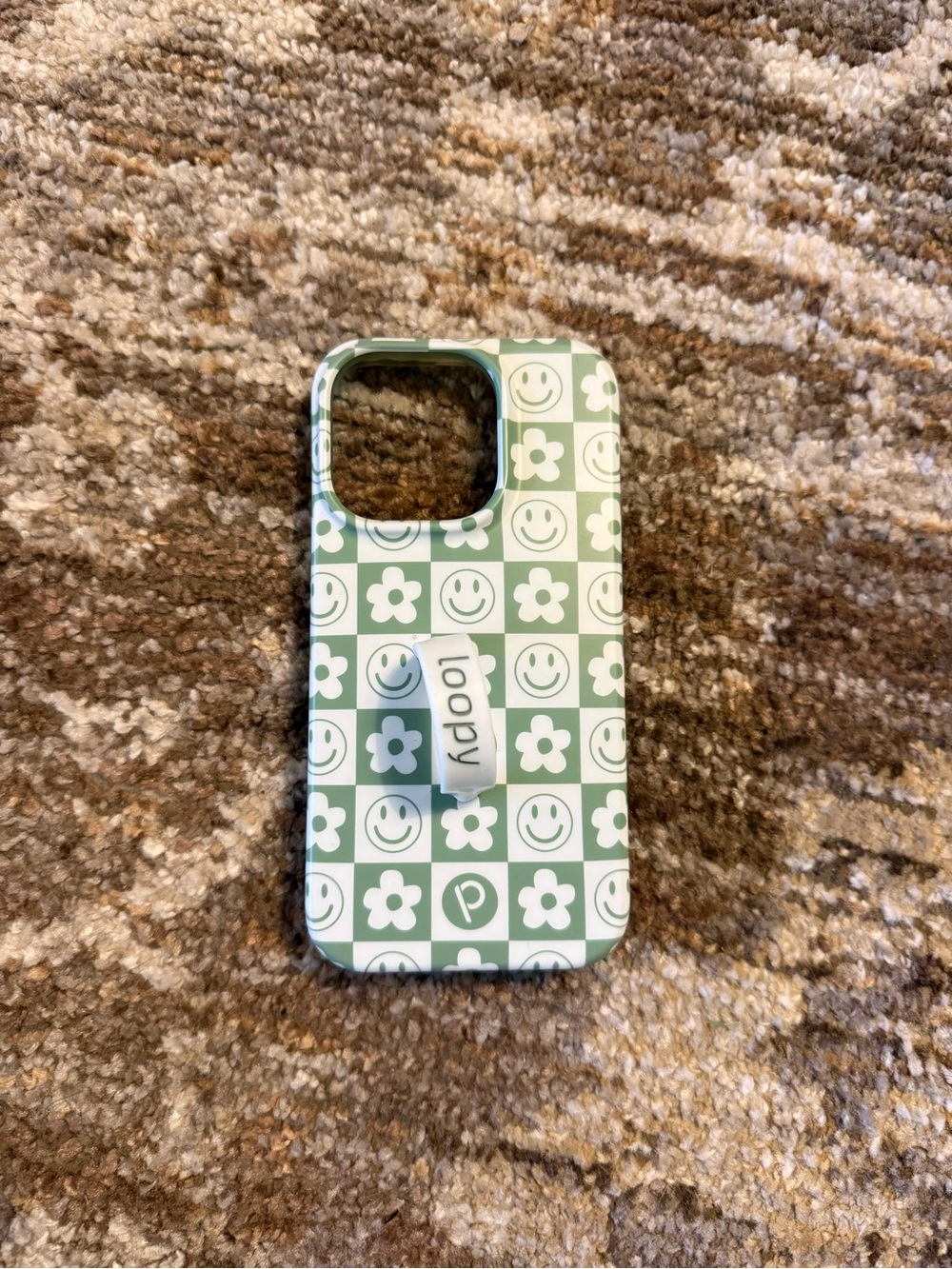 Green Smiley & Flower Pattern iPhone Case with Stand iPhone 14 Pro